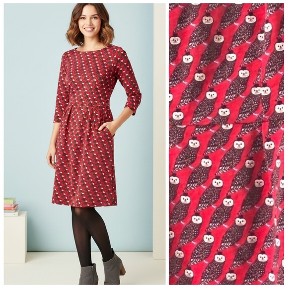 Boden Dresses & Skirts - Boden Poinsettia Regal Owl Penny Jersey‎ Knit Dress With Pockets 100% Cotton 4P